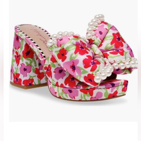 Betsey Johnson Macie Floral Pearl-Embellished Bow Heeled Women's Shoes Size 6 - Picture 1 of 8